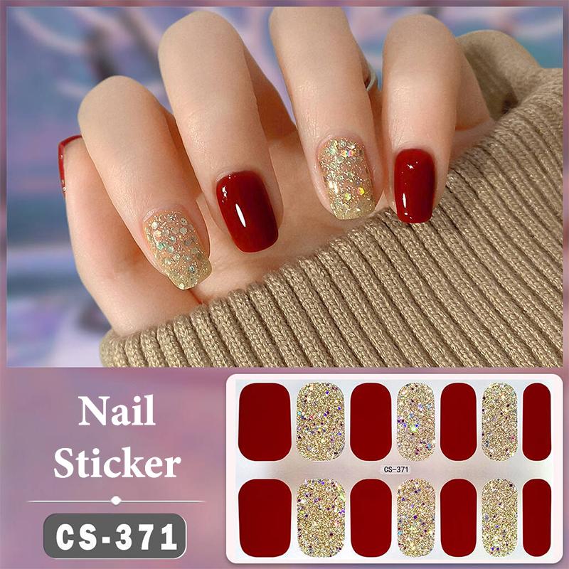 No Baking Lamp Waterproof Nail Wraps Full Cover Nail Stickers Solid Color 14 Nails/Set Multi Color Nail Art Look Patch Firm
