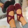 Fashion Sweet Suede Cross Strap Slip On Ballet Flats Women 2025 Summer Round Toe Flat Heels Shoes Size 43 Fashion Solid Mary Jane Shoes