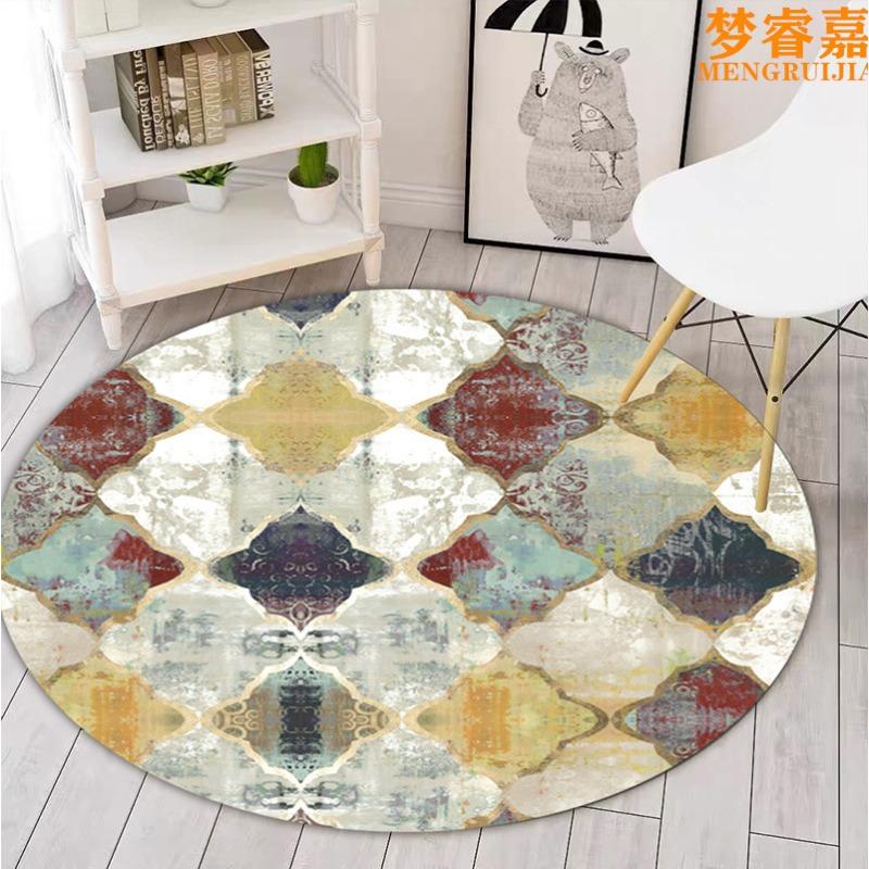 Круглый ковер для гостиной, прикроватный ковер, клетчатый печатный ковер, черно-белый круглый ковер 80*80cm