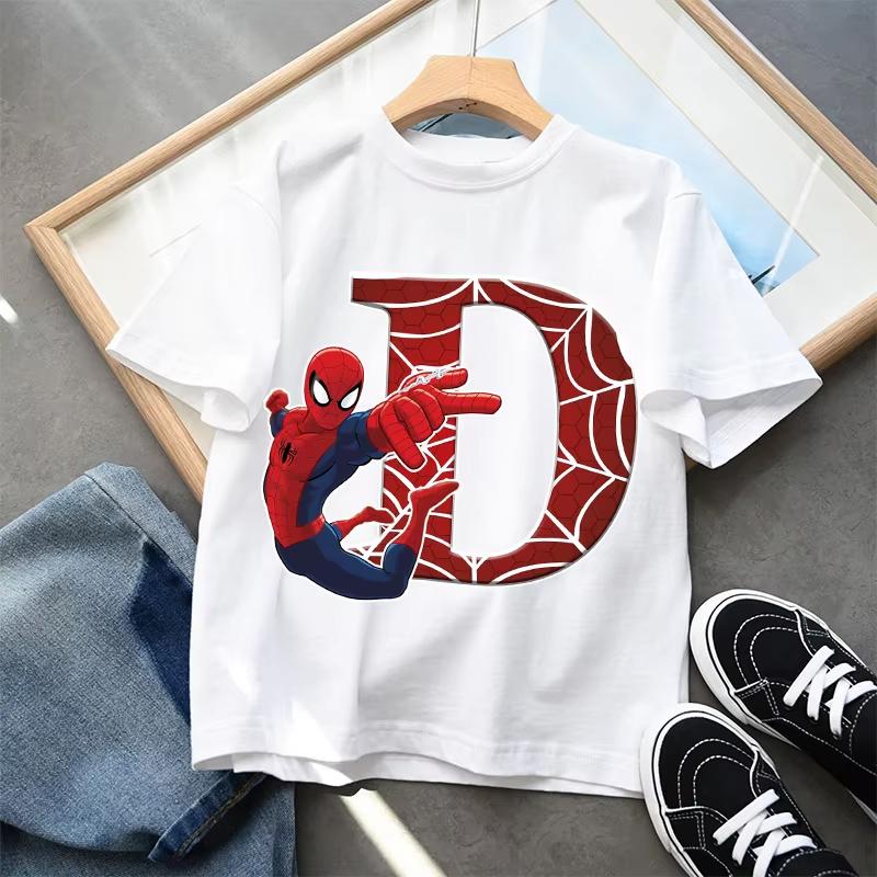 2026  New Children's Spider Man Cartoon Letter Printed T-shirt Cotton T-shirt Boys' Short Sleeved Top Children's Clothing