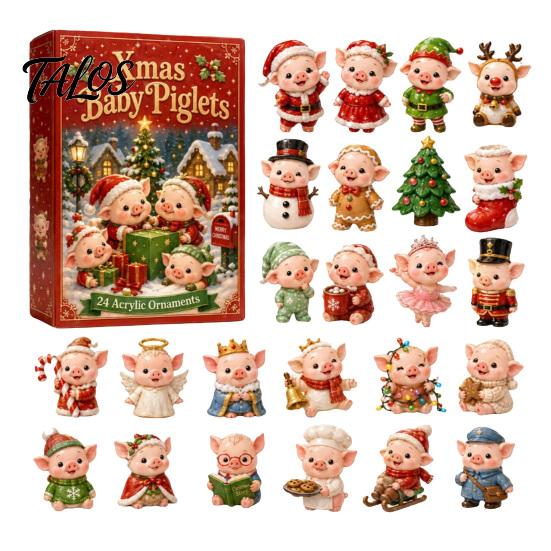 Interaktiver Weihnachtsfensterkalender Schwein Adventskalender 2026, 24-Tage-Countdown-Box mit einzigartigem Feiertags-Andenken für Kinder Acryl-Anhänger, Festlich A brown