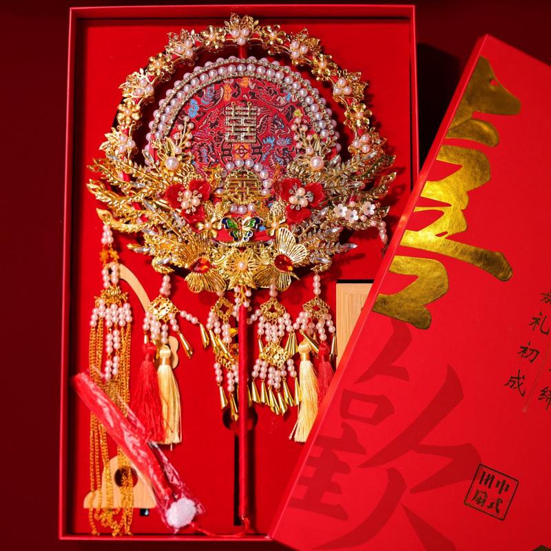 Handcrafted Double-Sided Chinese Wedding Fan - Elegant Xiuhe Design