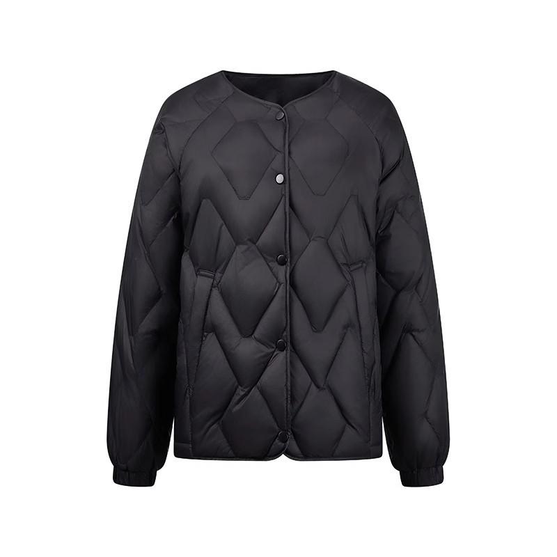 Womens Short Puffer Jacket With Quilted Round Neck White Duck Down Fill Warm Winter Outerwear Daily Wear