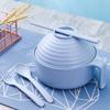 5pcs Wheat Straw Lamian Noodles Bowl and Lunch Box with Lid Spoon, Fork and Chopsticks Especially Suitable for Kitchen Tableware