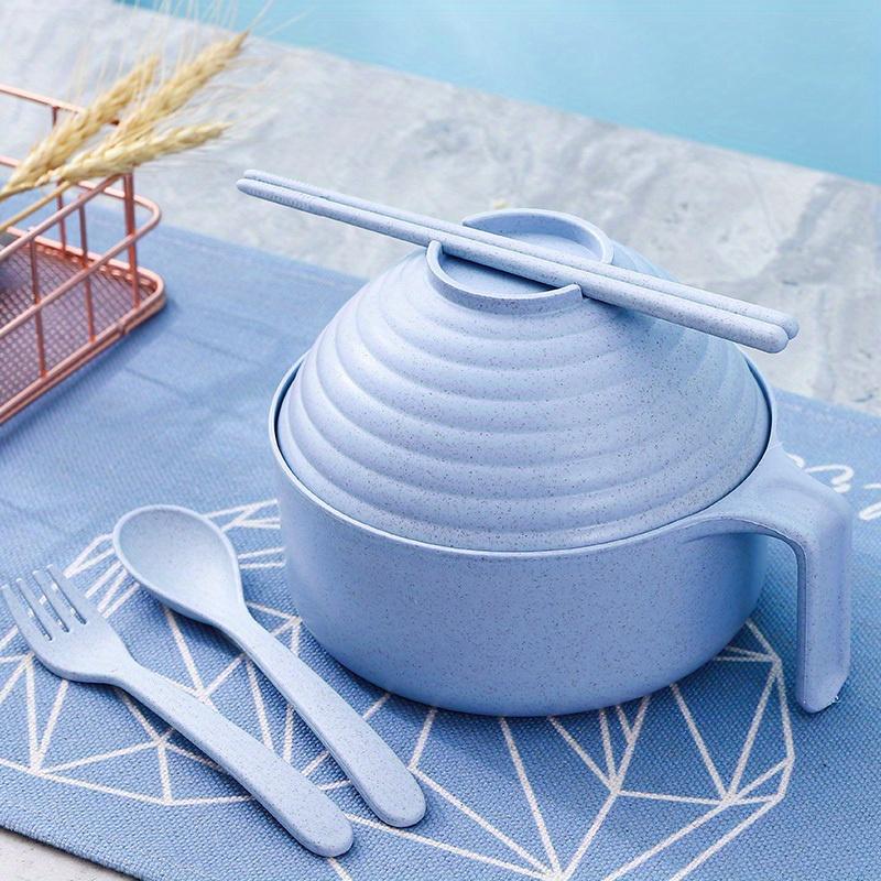 5pcs Wheat Straw Lamian Noodles Bowl and Lunch Box with Lid Spoon, Fork and Chopsticks Especially Suitable for Kitchen Tableware