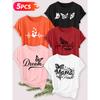 Five-piece set Elegant short-sleeved shirt for women Butterfly series printed round-neck women's short-sleeve shirt suitable for spring and summer