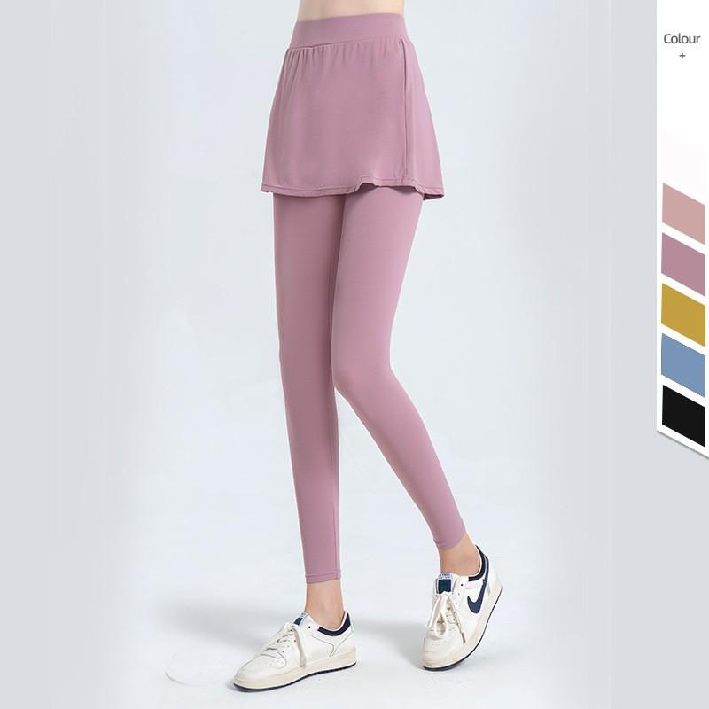 Womens High-Waisted Quick-Dry Yoga Leggings With Skirt Overlay Sport Pants Breathable Compression Fit