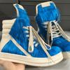 Nowe Luksusowe Patchworkowe Buty Sportowe Wysokie Męskie Ze Skóry Naturalnej Niebieskie Włosie Końskie Okrągły Nosek Sznurowane Zamki Błyskawiczne Buty Deskorolkowe dla Pary