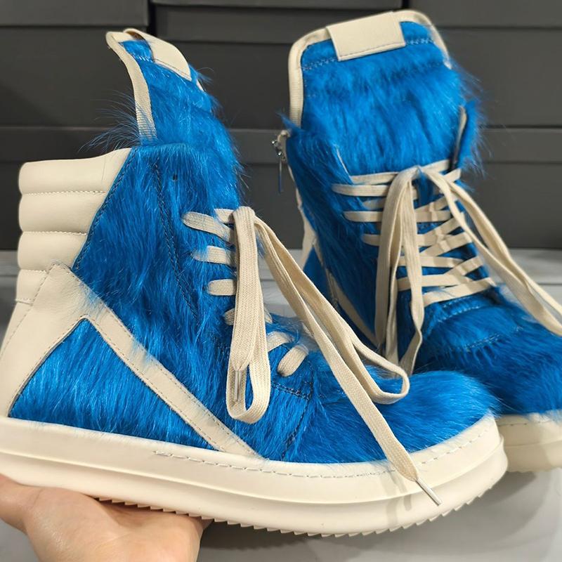 Nowe Luksusowe Patchworkowe Buty Sportowe Wysokie Męskie Ze Skóry Naturalnej Niebieskie Włosie Końskie Okrągły Nosek Sznurowane Zamki Błyskawiczne Buty Deskorolkowe dla Pary
