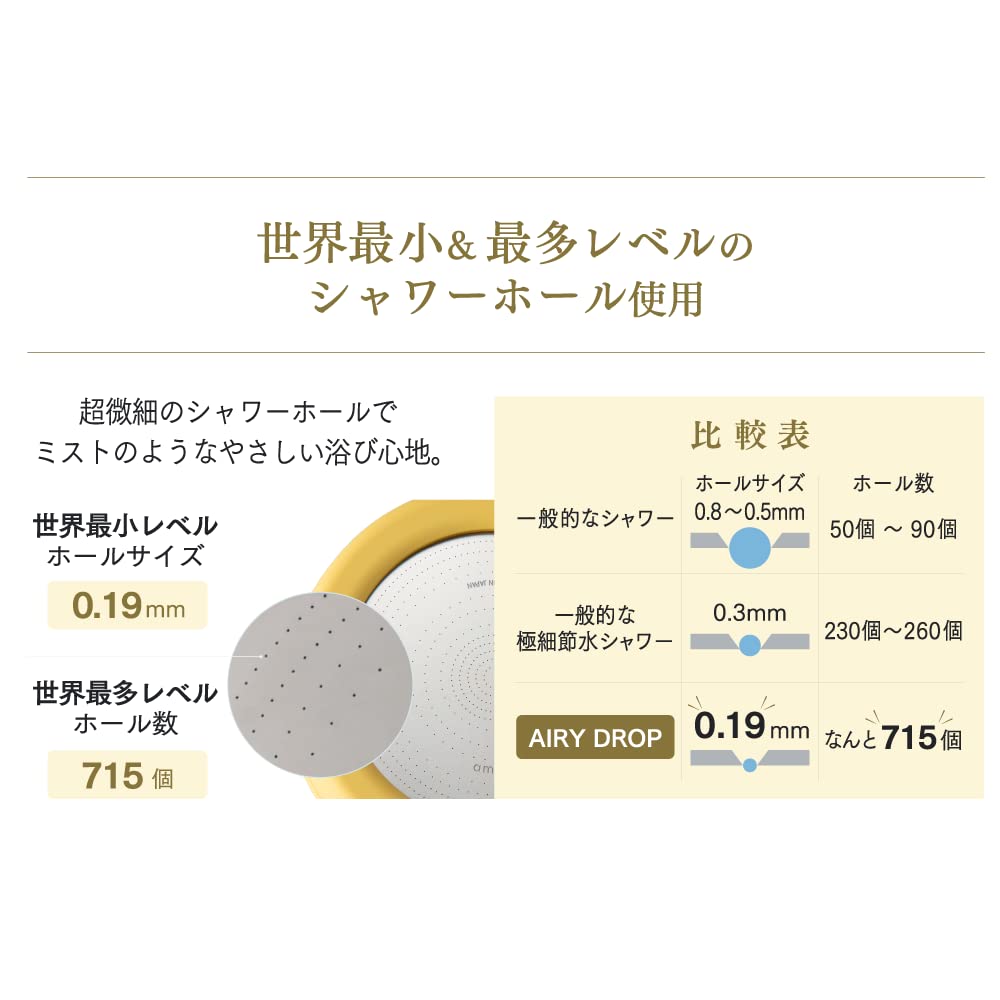 FUJIEI AIRY DROP Wasserreinigungs-Duschkopf, gelb, doppelter Wasserdruck, Entchlorung, bis zu Wassereinsparung, bis zu Yen-Ersparnis pro Jahr, Nebeldusche