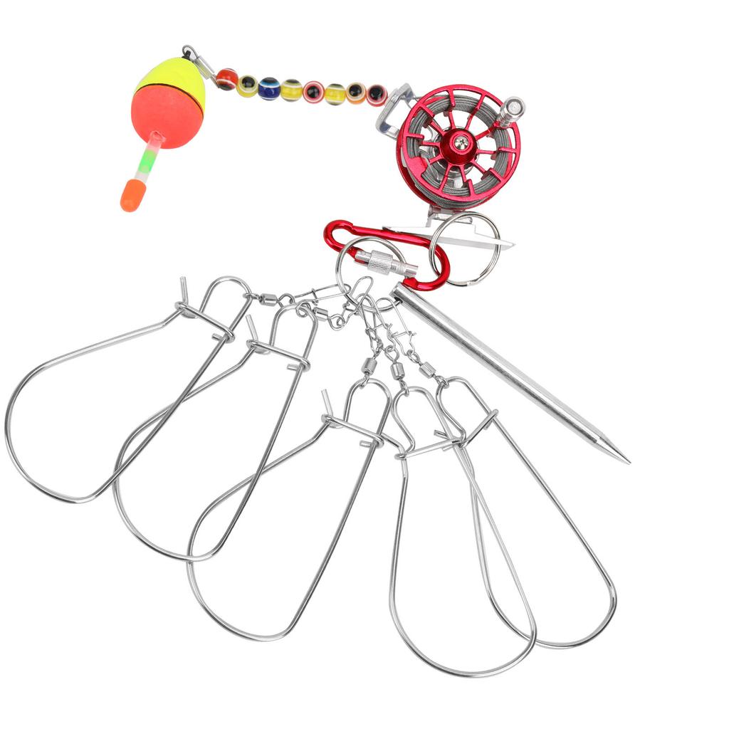 Stainless Steel 5 Hooks Lock Live Fish Buckle Fishing Stringer Clip Outdoor Tackle Tools