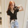 Summer New Korean Style V-neck Drawstring Navel-baring Sexy Short Top Women's Waist Design Slim Short-sleeved T-shirt