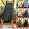 Feamle Casual and Versatile Lazy Style Wide Leg Pants with Pockets Lightweight High Waisted Loose Cropped Capris