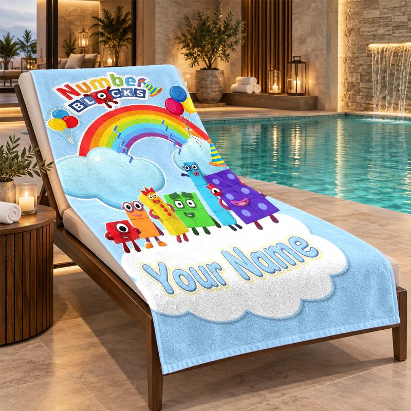Custom Name Numberblocks Beach Towel Personalized Text Soft Towel Swimming Travel Bath Gift