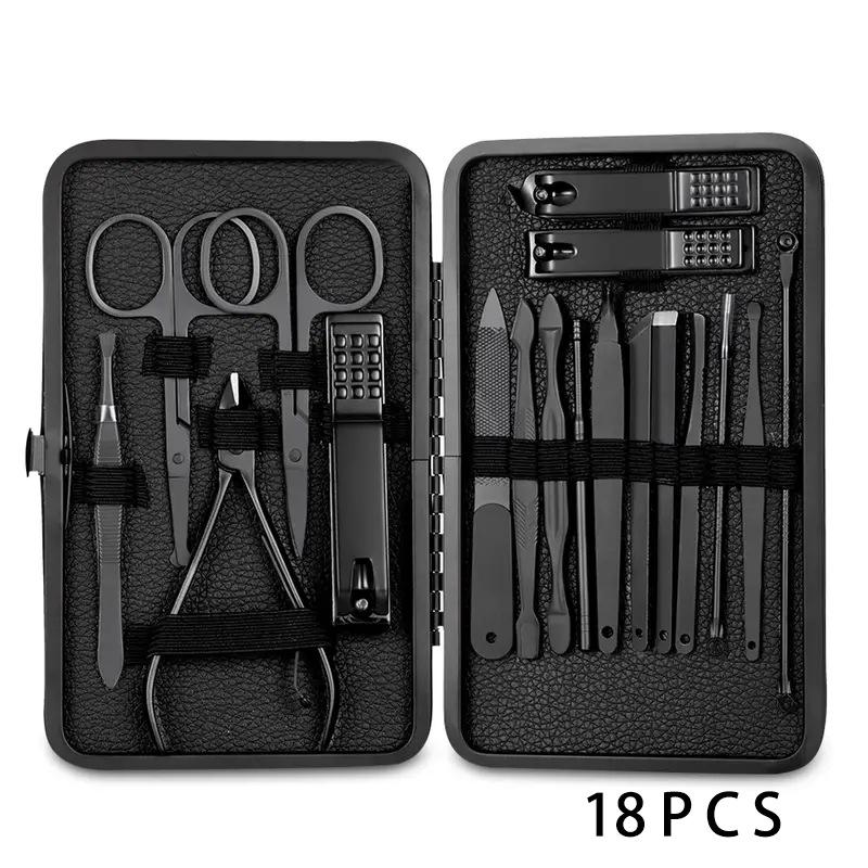 18-Piece Black Manicure Set: Nail Clippers & Art Tools
