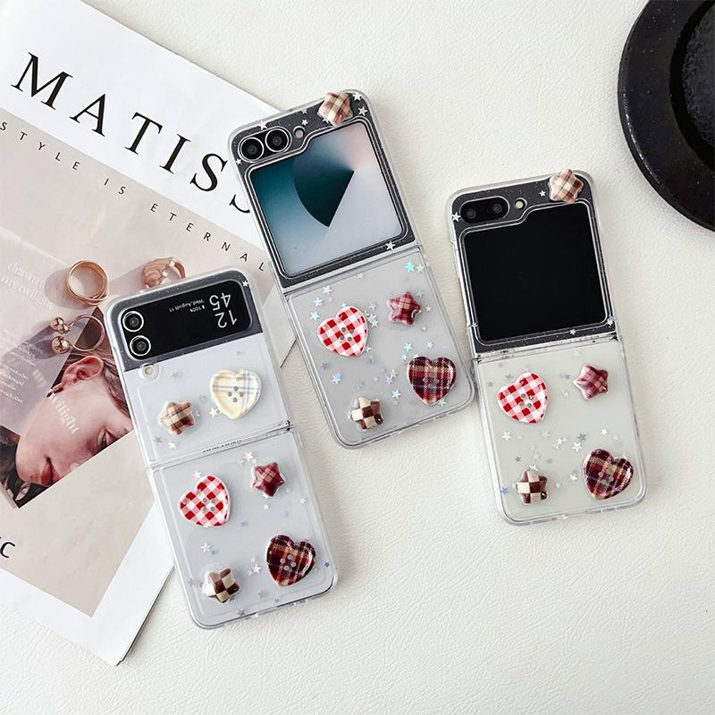 Ins Grid Love Star Button Mobile Phone Case for Samsung Zflip5 Flip Folding Screen Zflip6 Creative 4