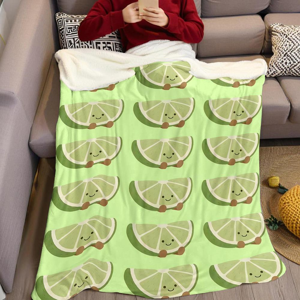 Smiling Lime Slices Flannel Blanket Warm Soft Halloween Christmas Couch Warm Cozy Decorative Decor Gift for All Season