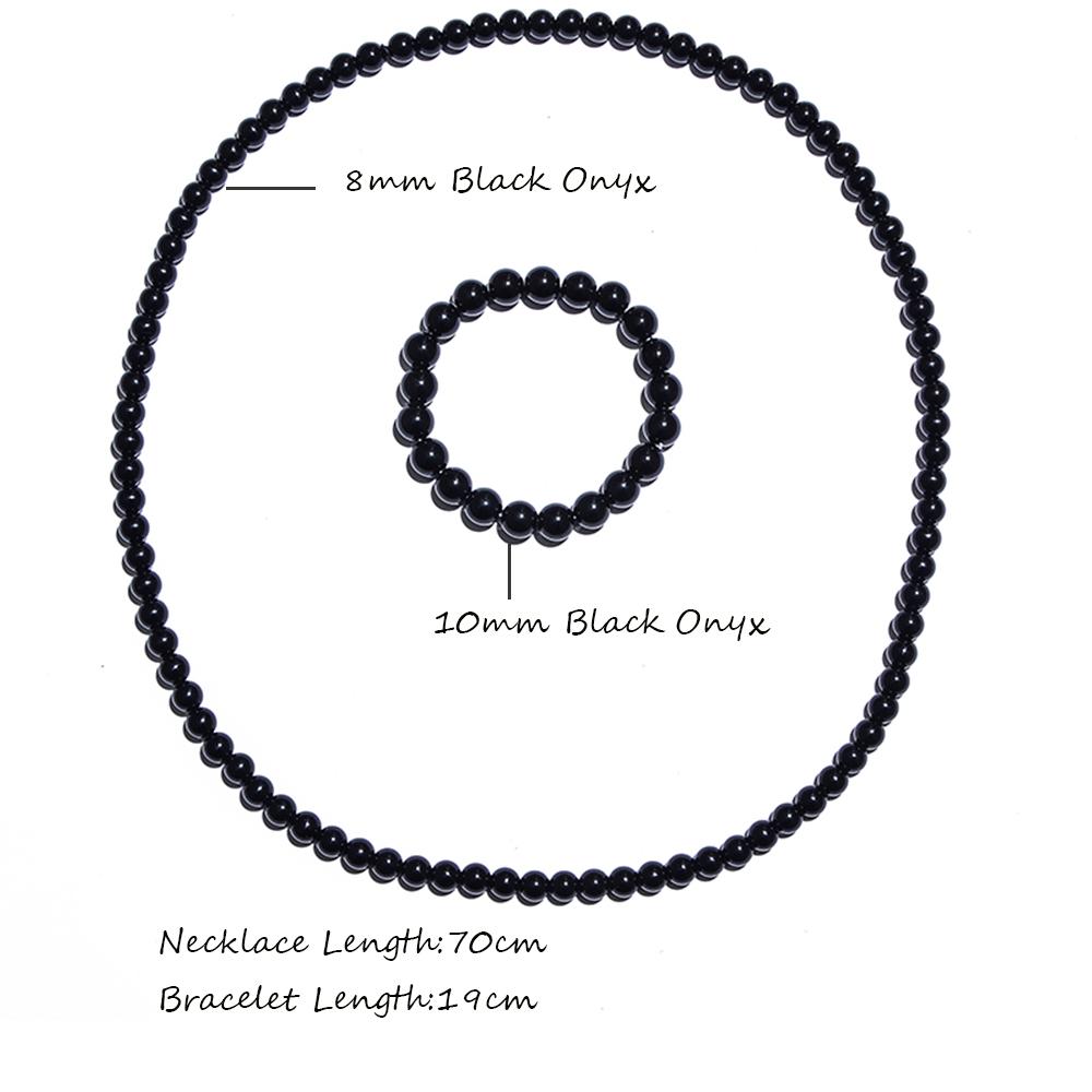 8mm Black Onyx Bead Necklace 10mm Bracelet Set Men and Women Beaded Choker Long Necklace Jewelry