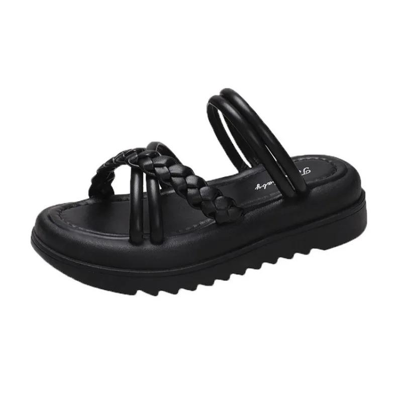 

Новые тапочки женские летние феи стиль верхняя одежда мода интернет знаменитости стиль жемчуг толстая подошва римские две носить пляж 40 чёрный