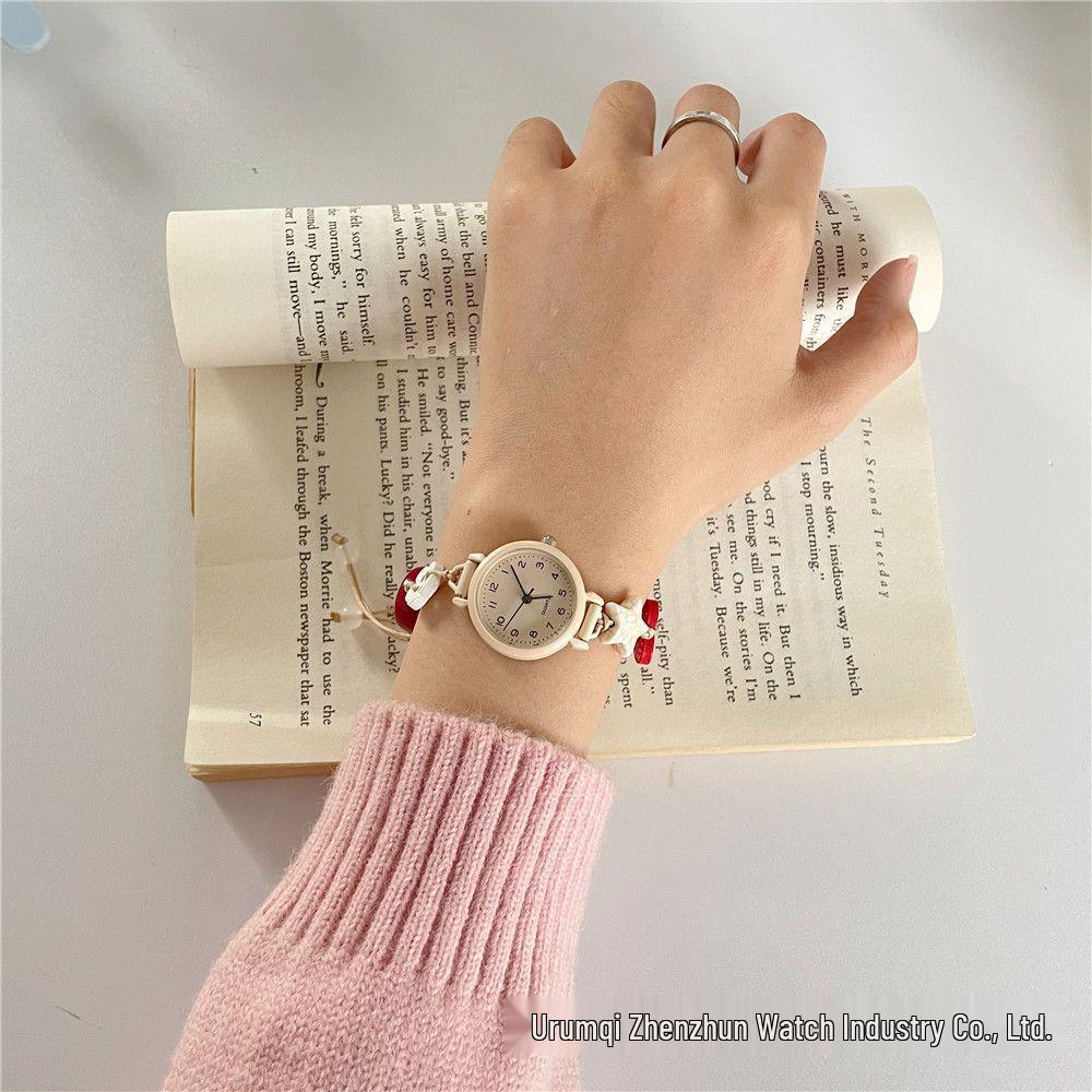 Korean Style Apple Beaded Bracelet Women's Quartz Watch - Cute, Niche Design for Students