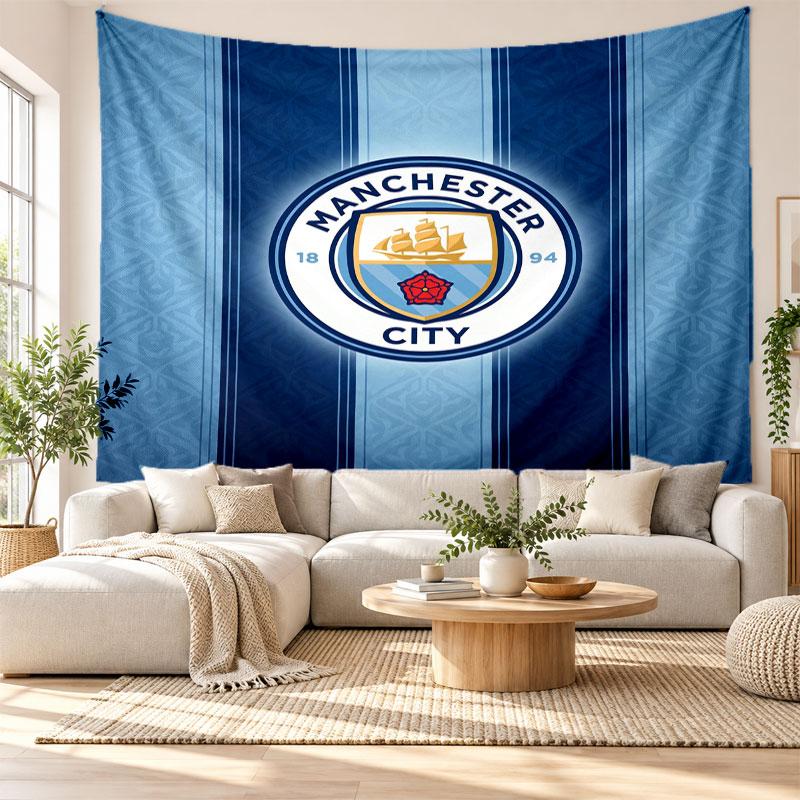 Arazzo da Parete Manchester City, Tessuto Morbido da Appendere, Sfondo Decorativo per Camera da Letto, Arte da Parete per la Casa