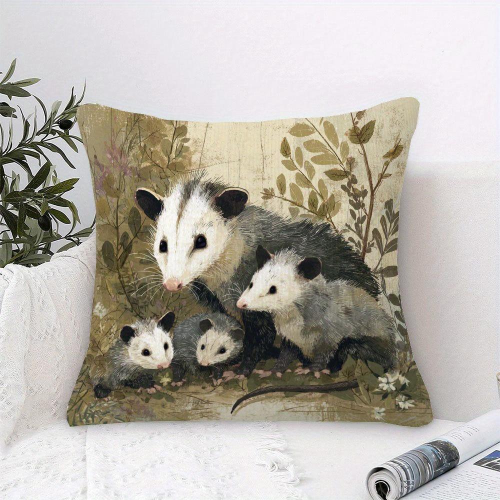 1 Stück Opossum-Liebhaber Wohnzimmer Kissenbezug, Polyester 2D Zweiseitiger Druck, Vintage Opossum-Familienkissen, Perfektes Geschenk Für Wil