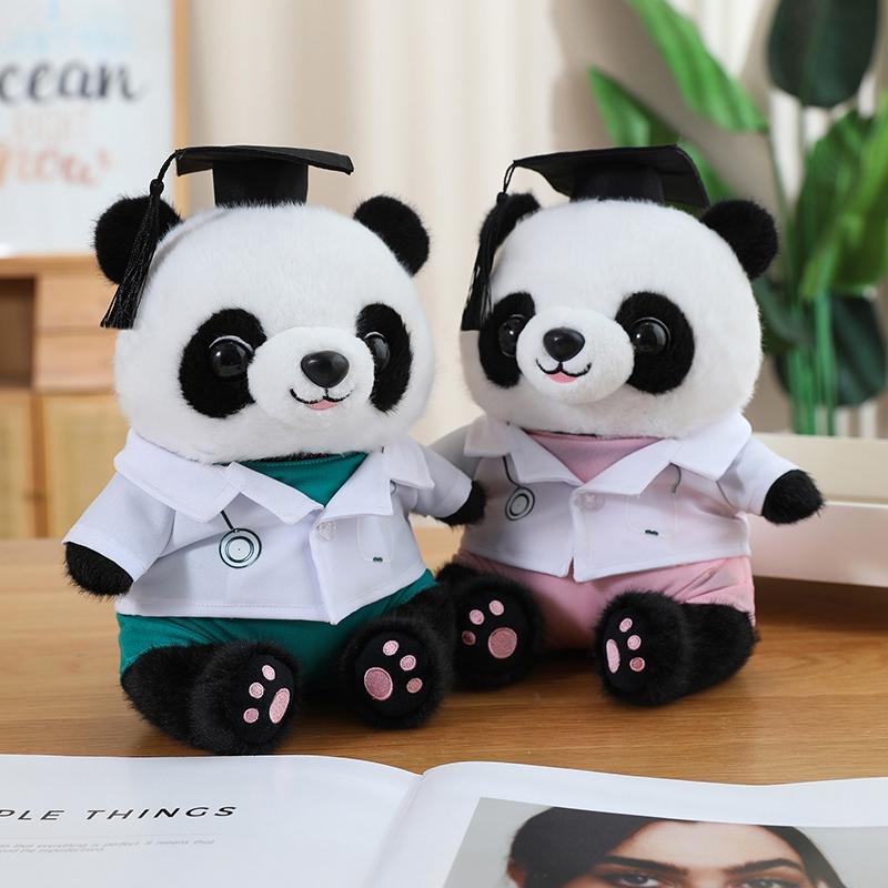 25cm Dr. Panda Plush Toy Dressing Panda Doll Panda Wearing Doctor's Hat Bear Doll Graduation Commemorative Gift For Students