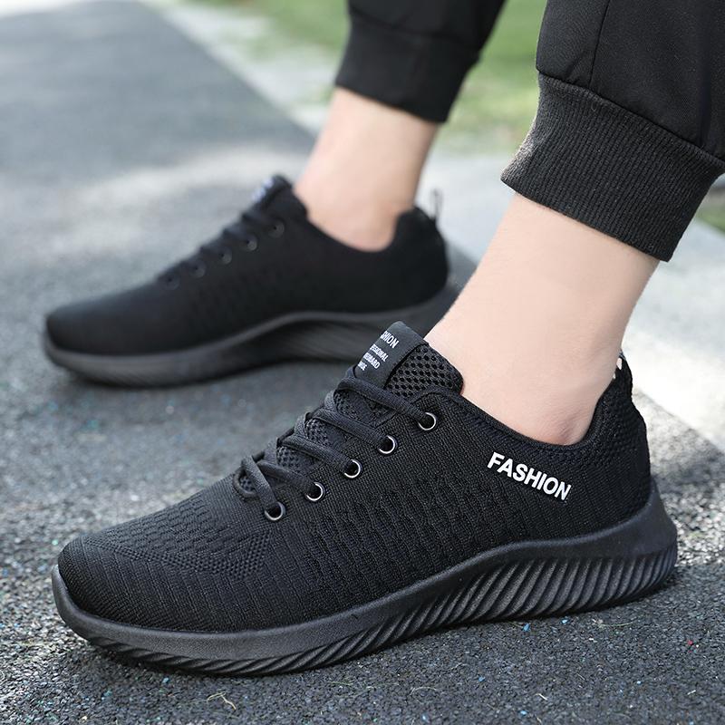 Sneakers spring and summer new mesh breathable running shoes lightweight fly-woven shoes trendy shoes running shoes black
