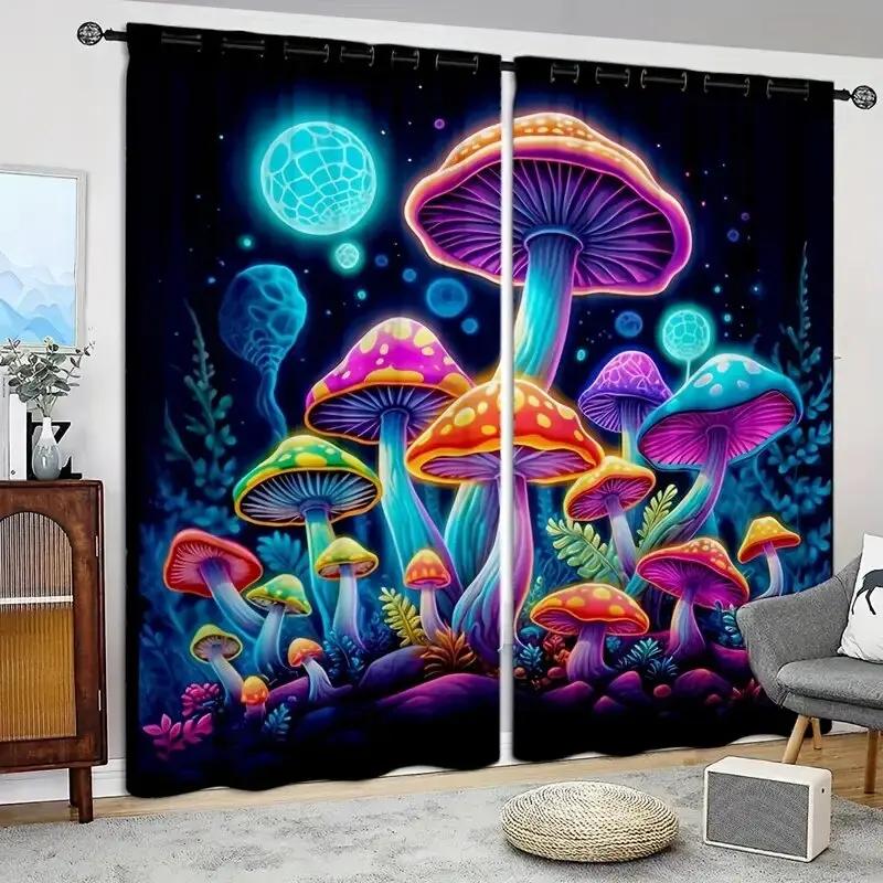 Seven-color Artistic Mushroom Pattern Printed Curtains   Bedroom and Living Room   Home Decoration   Room Decoration