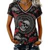 Women's Casual V Neck Short Sleeve T-Shirt Halloween Print Pullover Top