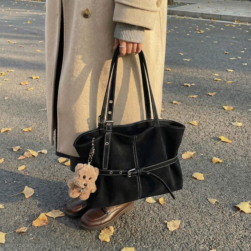 Womens Casual PU Leather Tote Bag Belt Buckle Detail Stitch Accent Large Capacity Minimalist Daily Bag for Commute Travel Everyday Use Durable
