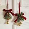 Red Velvet Bow Christmas Bell Ornament with Pine Cones for Tree, Car, or Door Decoration