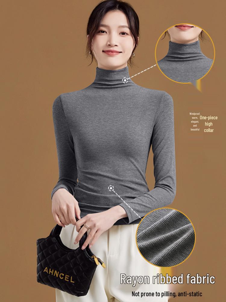 Women's High-Neck Slim-Fit Long-Sleeved Top: Stylish & Comfortable for Spring/Autumn.