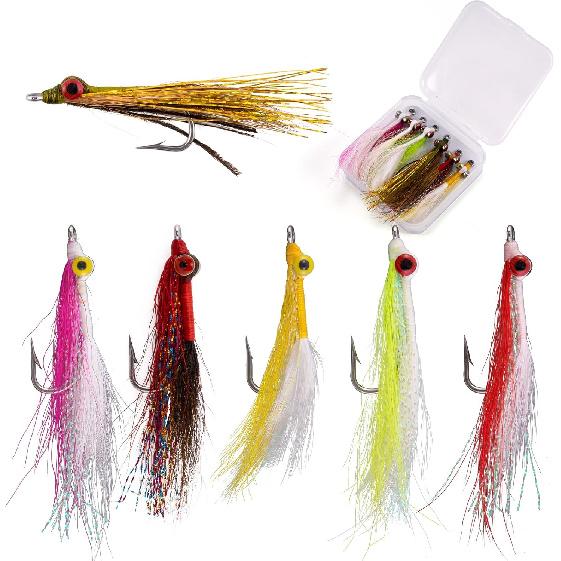 Dr.Fish 6 Pack Clouser Minnow Fishing Flies Streamer Hand Tied Bass Fly Fishing Lure Artificial Baitfish Smallmouth Saltwater Freshwater Striper