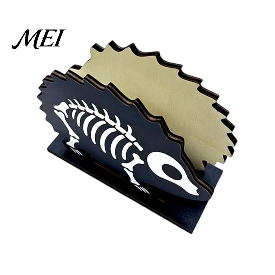 Kitchen Countertop Storage Halloween Wooden Napkin Holder, Ghost Pumpkin Skeleton Cat Bat Tissue Dispenser, Waterproof Solid Wood Base Tabletop