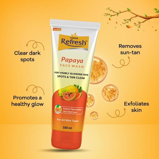 Torque Refresh Papaya Face Wash | Dla widocznie promiennej skóry | Płyn do mycia twarzy usuwający przebarwienia i opaleniznę | Aktywne boostery owocowe - 100ml (Pakiet 1)