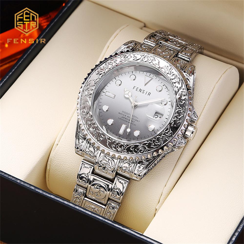 Casual and Fashionable Men Watch Retro Carved Business Quartz Watches Light Luxury Clocks Gifts Watches for Man