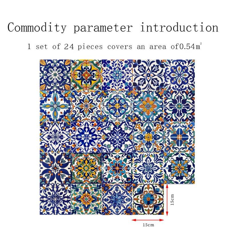 24pcs 6x6 Inch Mandala Decorative Tile Stickers Peel and Stick Adhesive Tile Patches for Home Decor Kitchen Backsplash Wall Art