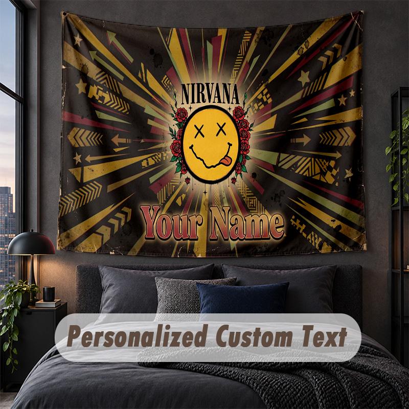 Arazzo con Testo Nome Personalizzato, Appeso Decorativo da Parete Nirvana, Arazzo Sfondo per Casa Camera da Letto