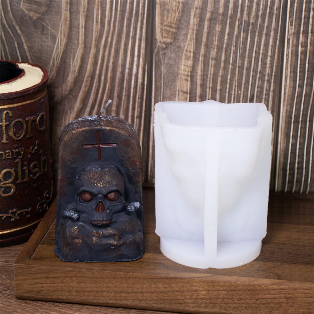 3D Skull Candle Silicone Mold DIY Tombstone Fist Shaped Skeleton Gypsum Resin Mold Halloween Party Atmosphere Decoration