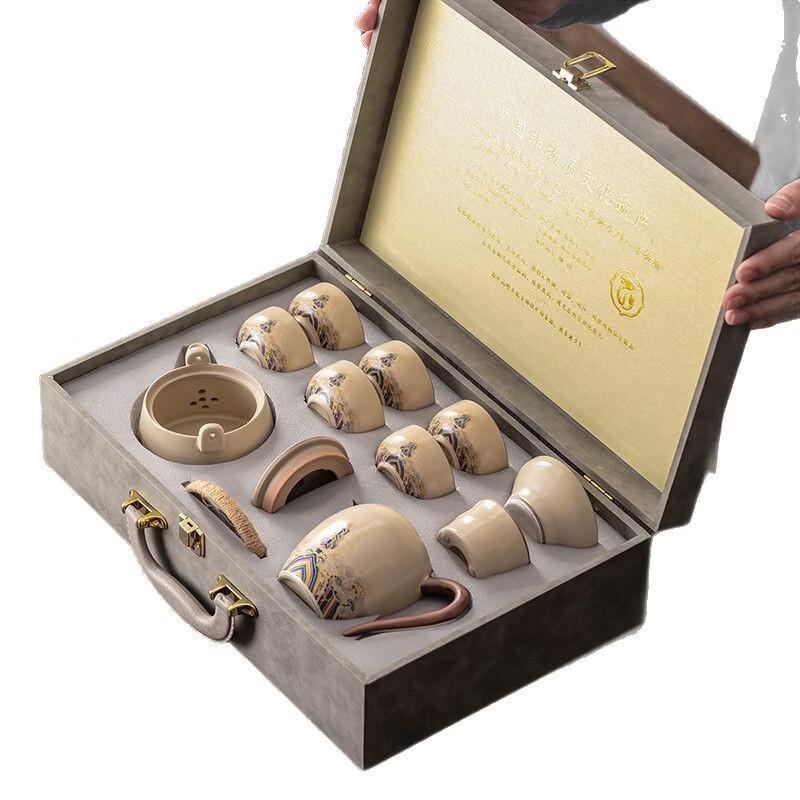 Zhuijia Ru Kiln 'Waves & Cliffs' 16-Piece Ceramic Tea Set