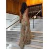Outfitgirl French Sexy Vacation Style Tie-Dye Print High Waist Sling Dress Split Irregular Skirt