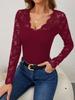 2026 New V-Neck Lace Trim Slim Fit Long Sleeve T-Shirt for Women, Flattering and Sexy Top