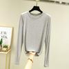 Women's Crew Neck Long Sleeve Tee Slim Fit Commuter Casual Top Solid Color Modal Fabric Stretchy Basic Layering Shirt For Autumn Daily Inner Wear