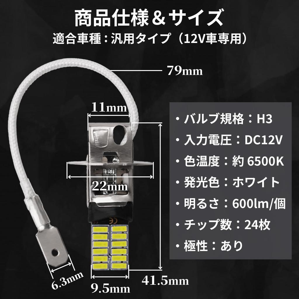 RIZES H3 LED Fog Lamp, 600lm, White, , Short Bulb, Fog 6500K, Double Sided Glow, Daylight Headlight, Set of 2