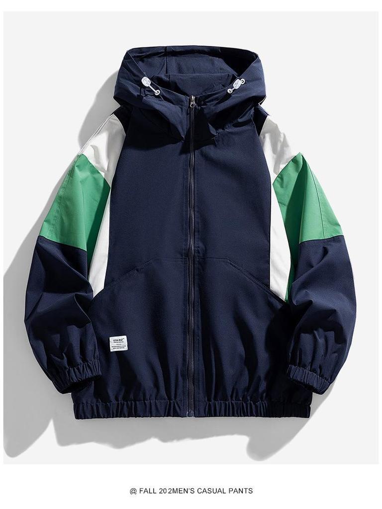 Herren Colorblock Kapuzenjacke - Winddicht, Warm, Lässiger Arbeitskleidungsstil für Frühling & Herbst