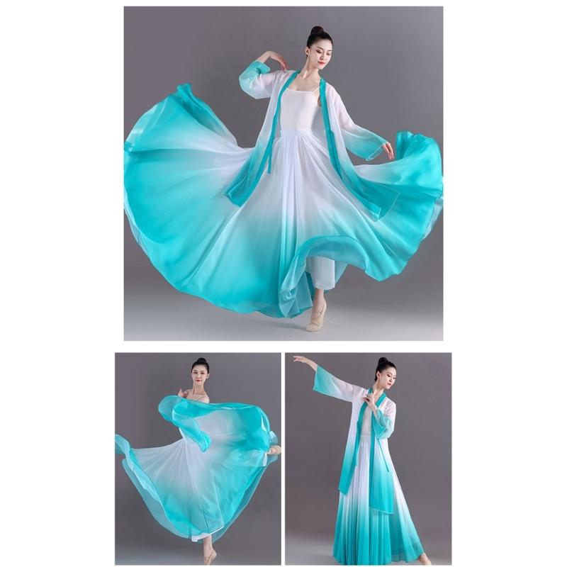 Women's Lyrical Dance Skirt Gradient Color Chiffon Long Swing Sheer Wrap Skirts for Modern Ballet Performances
