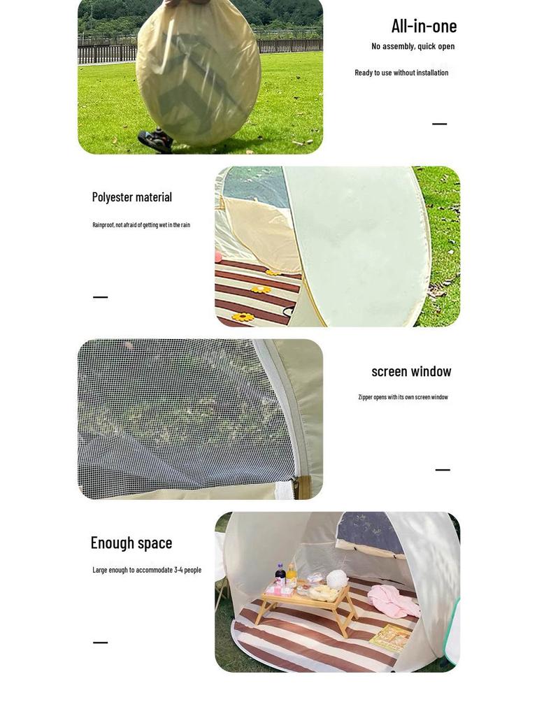 Spacious Portable Folding Beach & Camping Sunshade Tent for 3-4 People