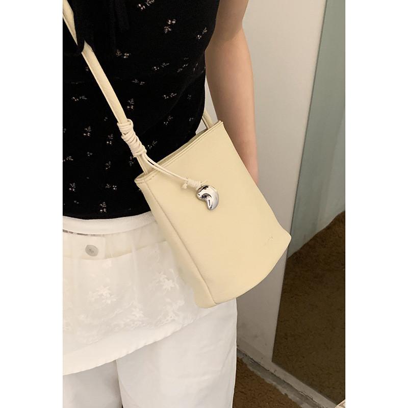 IELGY Simple Lychee Pattern Red Bucket Bag All-Match Crossbody
