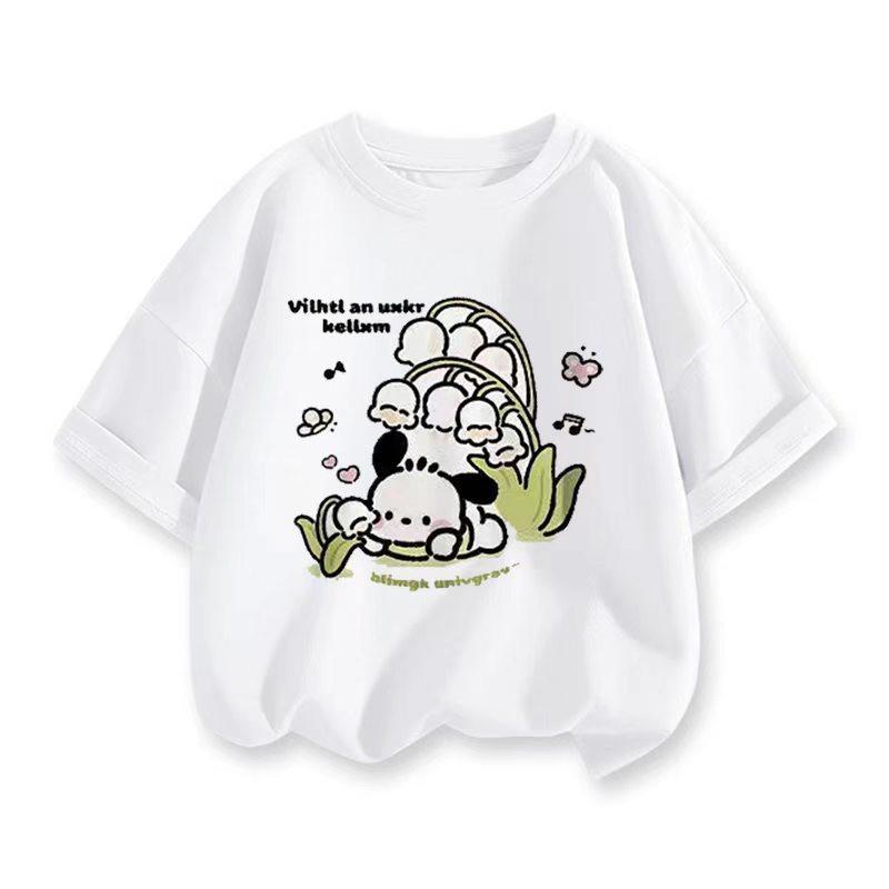 

Sanrios 2026 Summer New Design Pochacco Graffiti Cartoon Print Pure Cotton Breathable Childrens ShortSleeved TShirt S